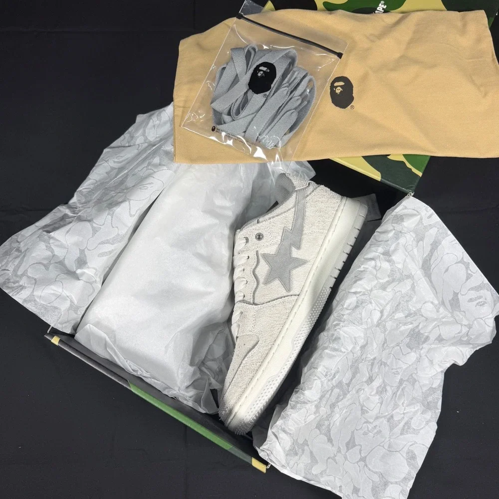 A Bathing Ape BAPE SK8 Sta Gray Hairy Suede Sneakers 1K80191312 Mens Size 9